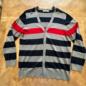 Old Navy – Grey & Navy Striped Cardigan with Red Accent – XL – January 2012